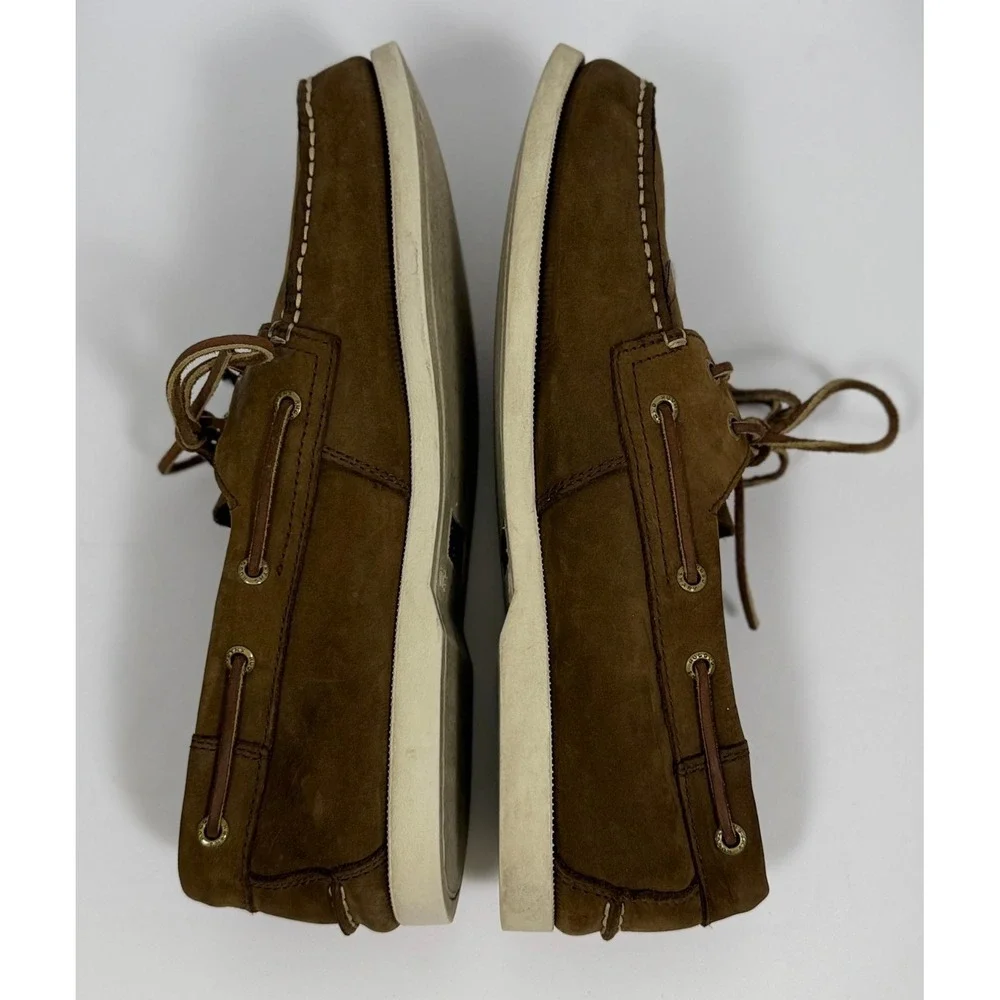Rugged Shark Men's‎ Leather Boat Shoes Brown Moc Toe Lace Up Deck Size 11.5M